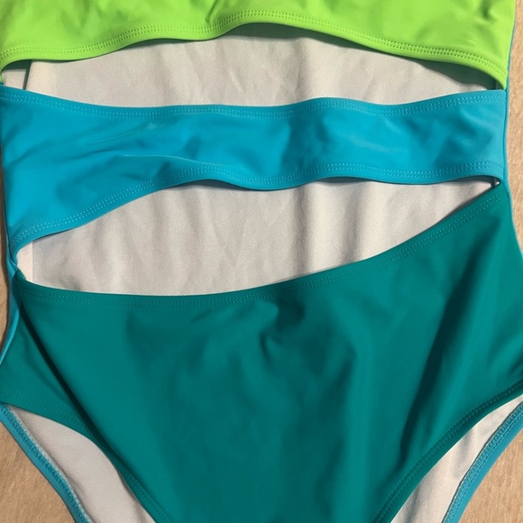 Pink Lily Lime and Teal One-Shoulder Swimsuit | Size Medium - Picture 2 of 5